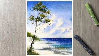 seascape - how to draw with oil pastel