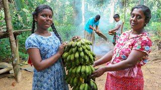 The traditional banana ripening process New Year's sweets in our village.    village kitchen recipe