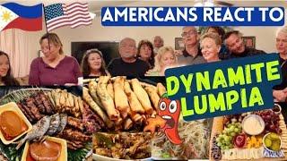 AMERICANS TRY & REACT to DYNAMITE LUMPIA | Pinoy Food in America