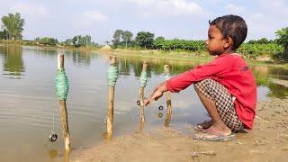 Best Hook Fishing Video 2022 | Traditional Little Boy Hunting Big Fish With Hook By River