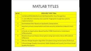 MATLAB  ieee projects 2017-2018 | MATLAB latest final year project titles 2017 -2018