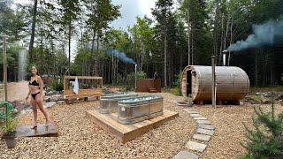 Spa At Off-Grid Cabin ASMR (wood fired hot tub, sauna, cold plunge & outdoor shower)