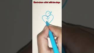 Easy way to art a bird from love  shape #drawing #drawinglessonsforkids