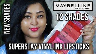 MAYBELLINE SUPERSTAY VINYL INK LIPSTICKS| New Pink Shades| 12 SHADES- REVIEW & SWATCHES| Mac NC41-42