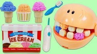 Feeding Mr. Play Doh Head Play Foam Ice Cream and Visiting the Dentist!