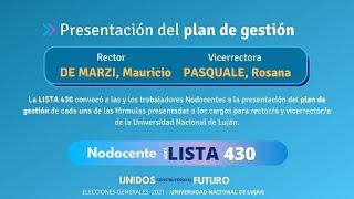 PRESENTACIÓN PLAN DE GESTIÓN: DE MARZI - PASQUALE