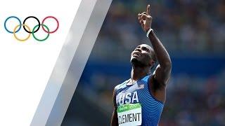 The USA's Clement wins his first gold in Men's 400m Hurdles