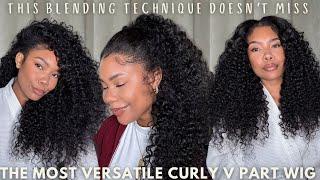 THREE STYLES W/ ONE WIG! New Natural EasiContour V Part Curly Wig! Upgraded Drawstring Ft UNice Hair