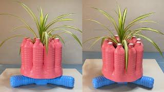 Make a Beautiful Pot from Plastic Bottles and Cement - Creative Ideas