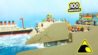 100 Minifigures Destroyed By Sinkhole, Tsunami & Titanic Sinking - Lego Dam Breach Experiment