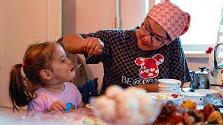 Simple Village Life in mountain. Kazakhstan. Summer in village. Cooking "Kuurdak"