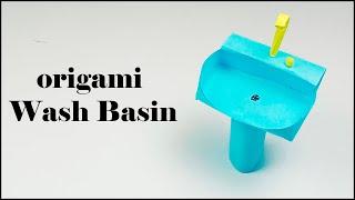 How To Make Mini paper wash basin |sink for Bathroom | Origami Washstand | STA Crafts