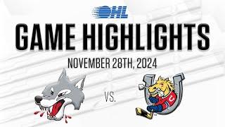 OHL Highlights: Sudbury Wolves @ Barrie Colts Nov. 28, 2024