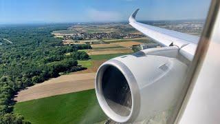 Lufthansa Airbus A350-900 Engine View Morning Arrival at Munich Airport