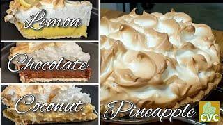 4 Old Fashioned Pie Recipes - Coconut - Chocolate - Lemon - Pineapple - Meringue - Cream Pies