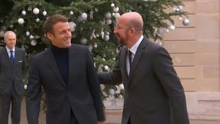 Emmanuel Macron welcomes Charles Michel, President of the European Council | AFP