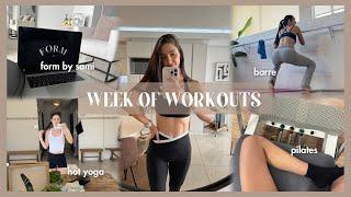 WEEK OF WORKOUTS in my life | current workout routine, pilates, form app, hot yoga, walking 