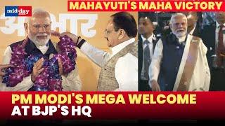 Maharashtra's victory: PM Modi gets grand welcome at BJP headquarters