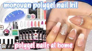 polygel nails at home using dual forms! *using amazon morovan polygel nail kit* diy nails at home 