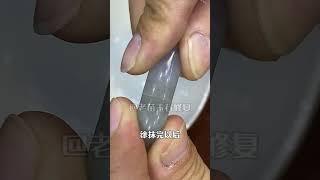 手工修复一只段碎四节的翡翠手镯，展示修复全过程