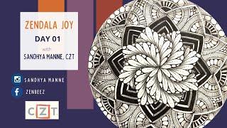 ZENDALA JOY Day 1 - String 1, exploring Zentangle® and Mandala