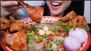 SPICY NOODLES THAI STYLE + BBQ CHICKEN + FRESH VEGGIES (ASMR EATING SOUNDS) NO TALKING | SAS-ASMR