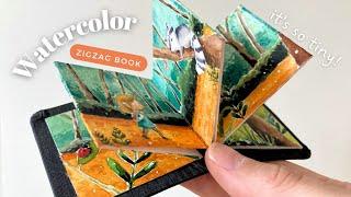 Watercolor illustration in a teeny tiny zigzag book!