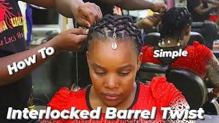 How to Style Simple Interlocked Barrel Twist on short dreads / Beginners.