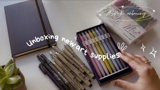 ASMR Unboxing  start a new sketchbook with me + new art supplies