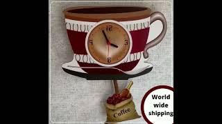 Best Gift For Coffee Lover -Coffee Cup Hanging rocking swinging wall clock