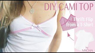DIY Y2K Cami Tank Top From Thrifted T-Shirt - Easy Sewing Tutorial