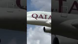 Qatar Airways A380 Flying low above houses