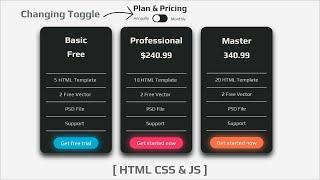 Pricing  Table With Html Css | toggle switch html css js | Price table html css