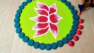 Easy Lotus flowers Rangoli Design | Vasant Panchami Rangoli Design | Saraswati Puja Rangoli Design