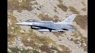 4 ship US Airforce F-16's low level flying in the Lake District 4K