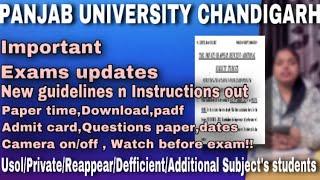 PANJAB UNIVERSITY NEW GUIDELINES/INSTRUCTIONS 2022 | NEW UPDATES ABOUT PU EXAMS FULL NOTIFICATION |