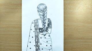 How to Draw a Girl Wearing Saree || Easy Pencil Sketch for Beginners