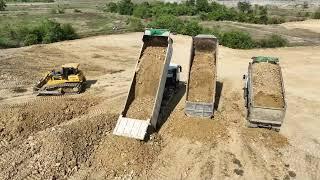 Cool Wonderful Land Filling Up More Dump Truck Unloading Dirt Big Bulldozer Pushing Clearing Dirt