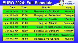 UEFA Euro 2024 Match Schedule | Euro 2024 Fixtures | Euro 2024 Match Schedule