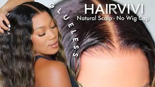 GLUELESS WIG INSTALL | NO BALD CAP  | Hairvivi Fake Scalp Lace Wig | Curly blonde highlights