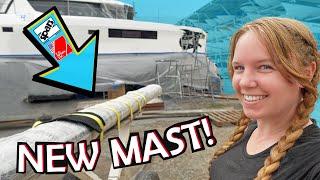 Installing a BRAND NEW Custom Mast! (Yes, Leopard Catamarans Sent it)