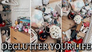 SMALL BEDROOM CLEAN, DECLUTTER & ORGANIZE 2024 | HOW TO DECLUTTER YOUR ROOM & CLOSET | ROOM MAKEOVER