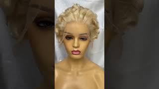 blonde afro curly pixie cut human hair lace wig surprisehair