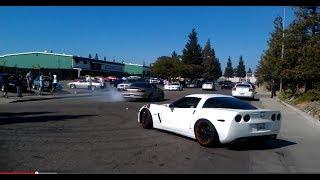 Ford vs Chevy cars leaving the car show (Burnouts, donuts, crash, caos, 1080p)