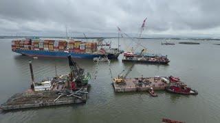 Officials prep to refloat and move Dali from the Patapsco River