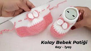 İki Şişle Kolay Bebek Patiği  Very Easy Kniting Baby Booties Tutorial Stitch Design Pattern