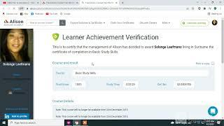 How to print your free Learner Achievement Verification certificate from Alison.com