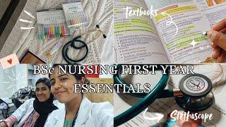 BSc NURSING FIRST YEAR ESSENTIALS | things to buy for medical college - textbooks, coat,stethoscope