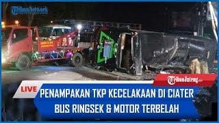  Penampakan TKP Kecelakaan Maut Bus Siswa SMK di Ciater Subang, Bus Ringsek & Motor Terbelah