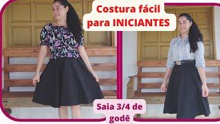 Saia com 3/4 de godê FÁCIL de fazer/corte e costura/zíper lateral